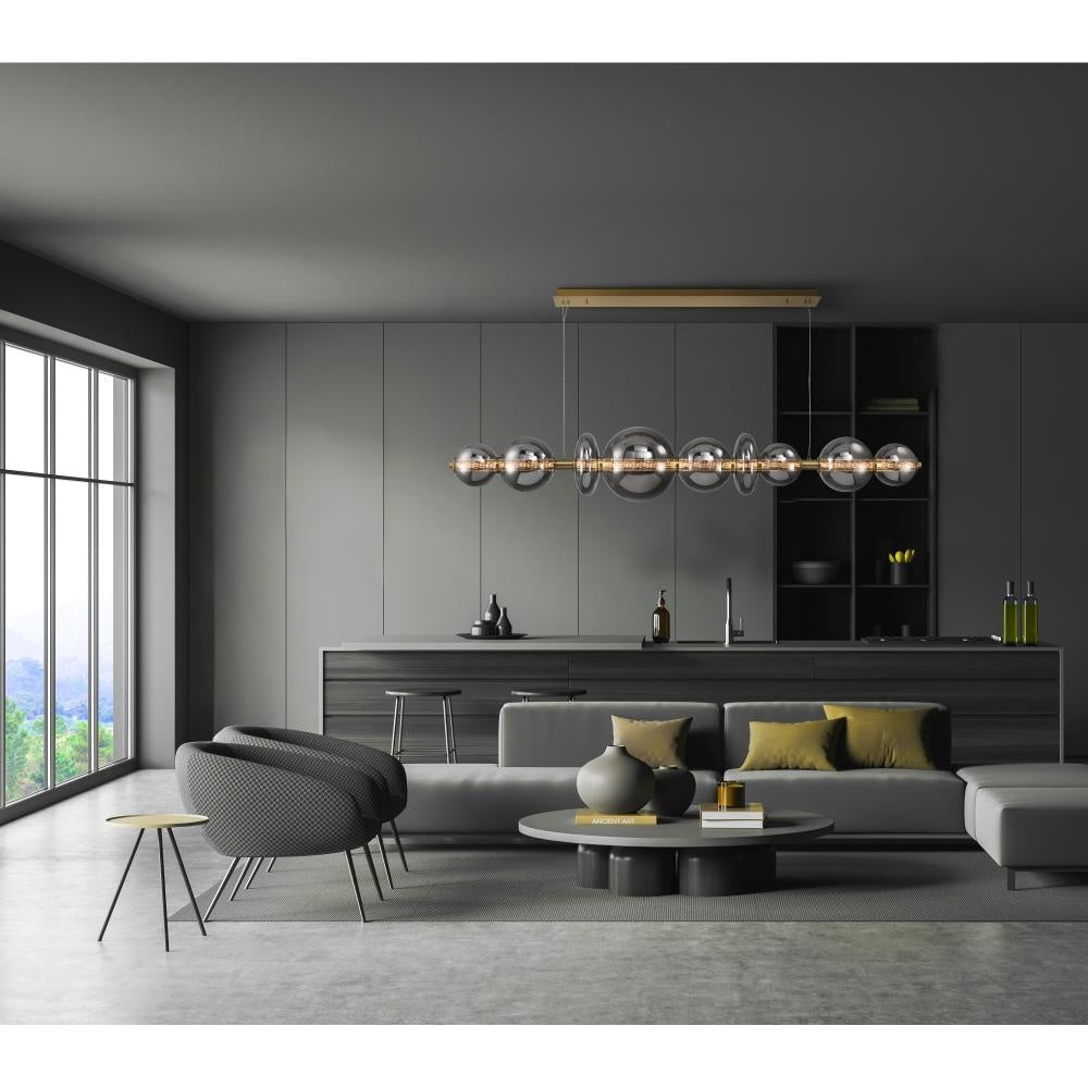 Atomo 74" LED Chandelier In Gold With Smoked Glass