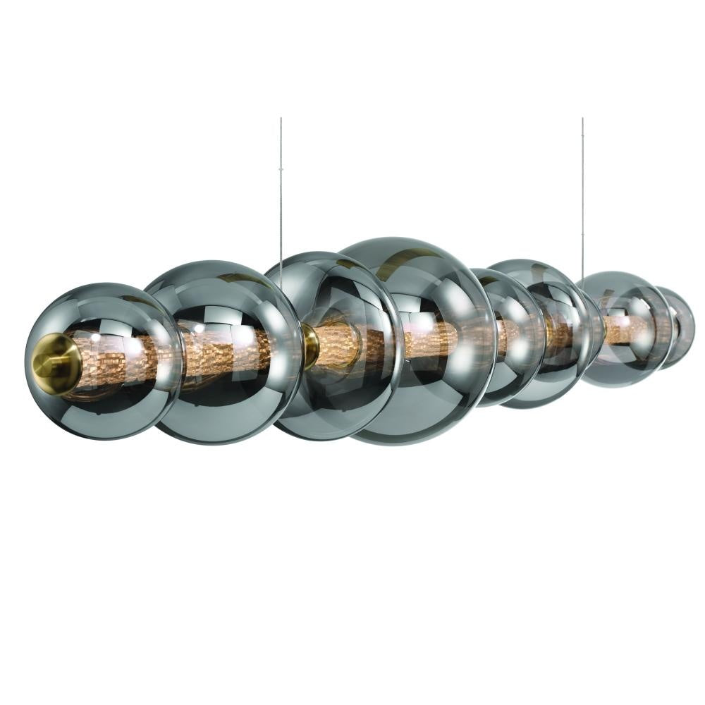 Atomo 74" LED Chandelier In Gold With Smoked Glass