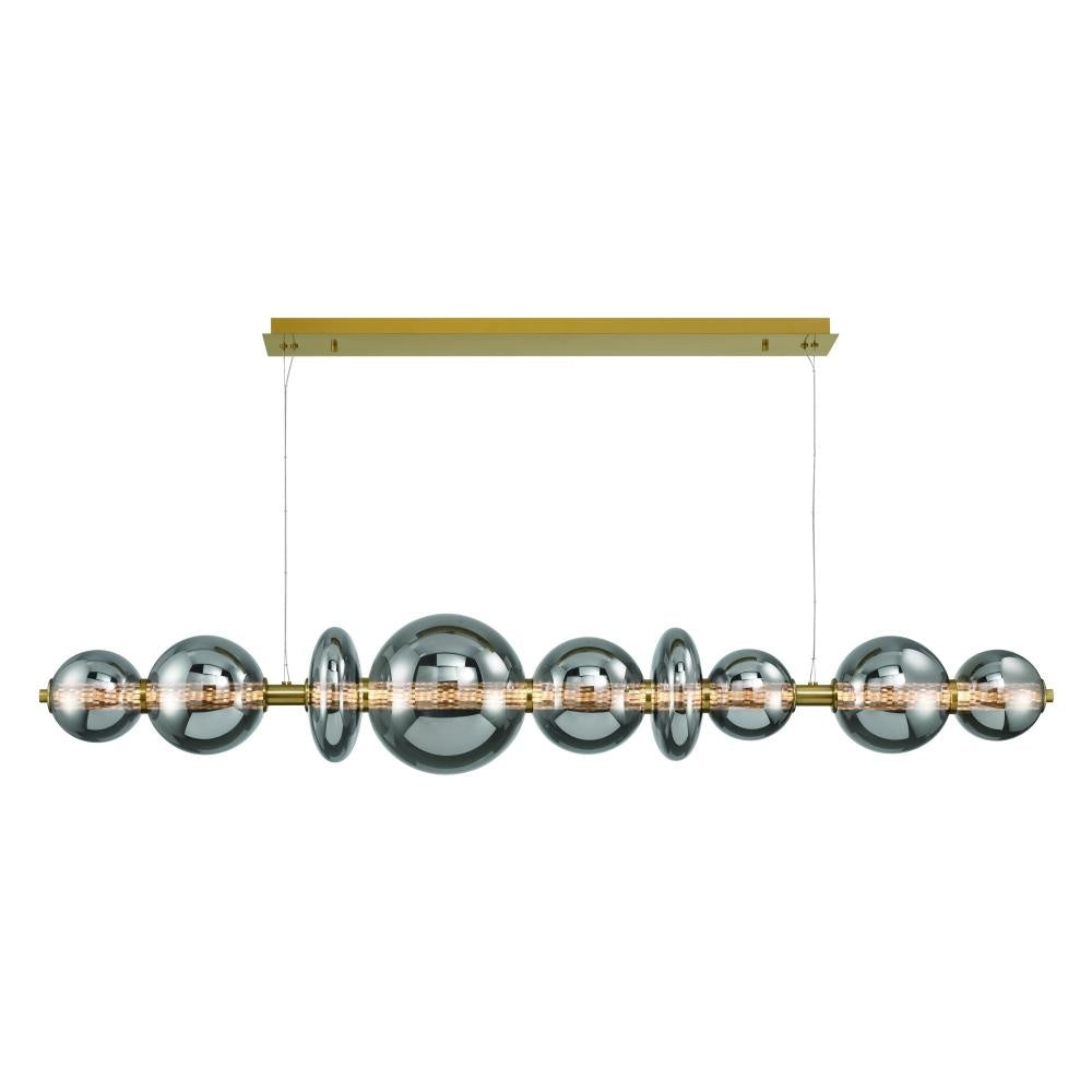 Atomo 74" LED Chandelier In Gold With Smoked Glass