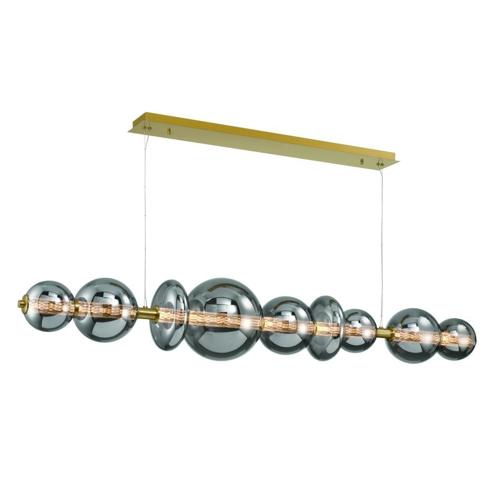 Atomo 74" LED Chandelier In Gold With Smoked Glass