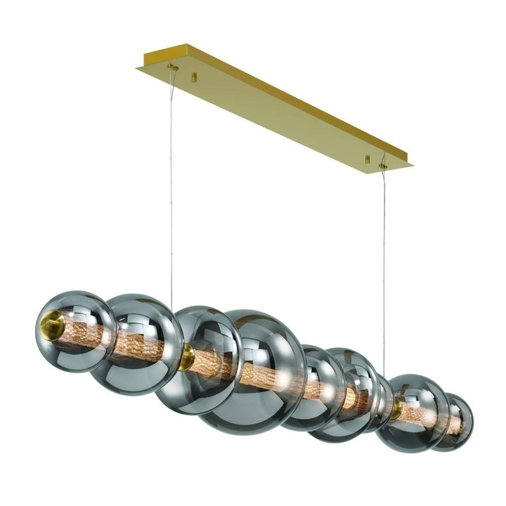 Atomo 74" LED Chandelier In Gold With Smoked Glass