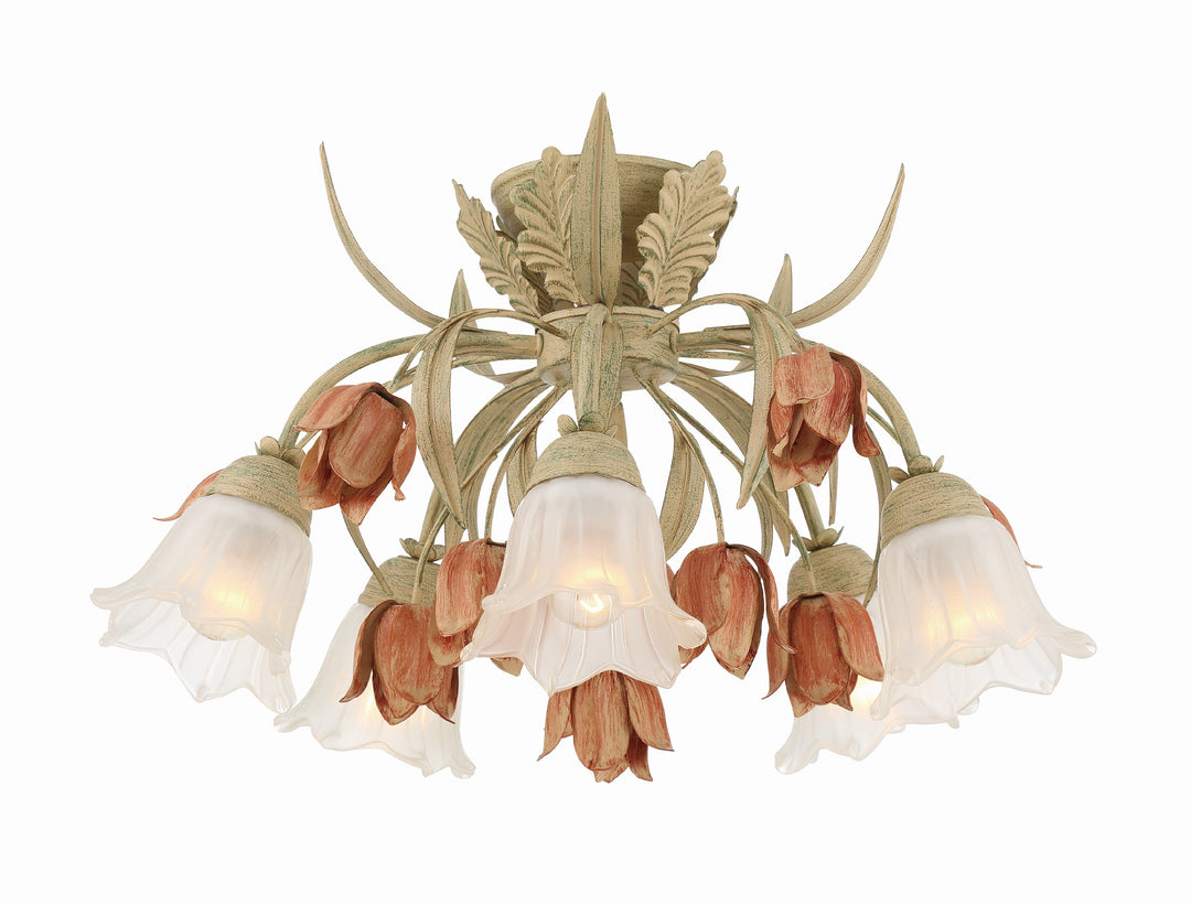 Southport 5 Light Sage Rose Floral Semi Flush Mount