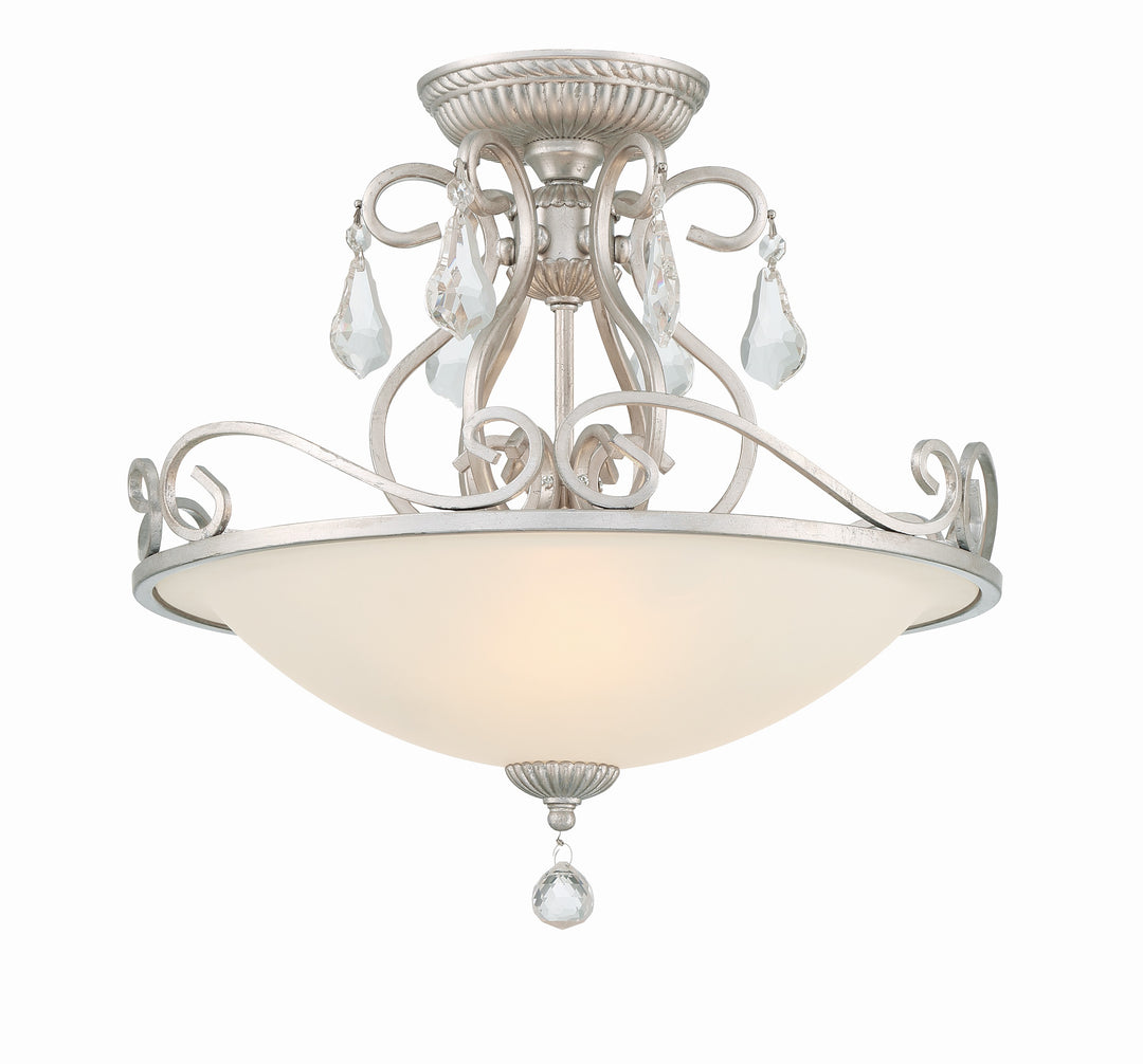 Ashton 3 Light Hand Cut Crystal Olde Silver Semi Flush Mount