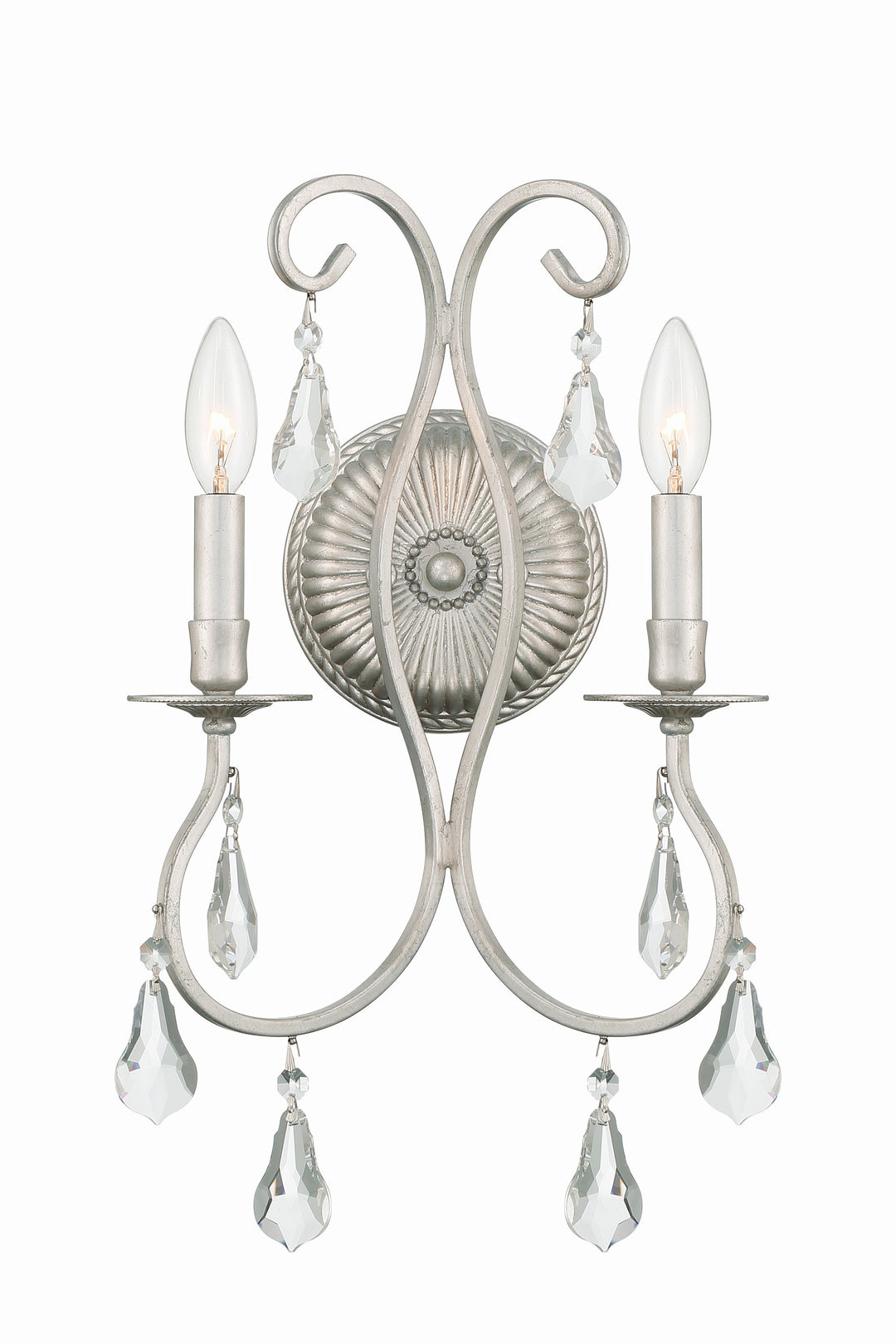 Ashton 2 Light Hand Cut Crystal Olde Silver Sconce