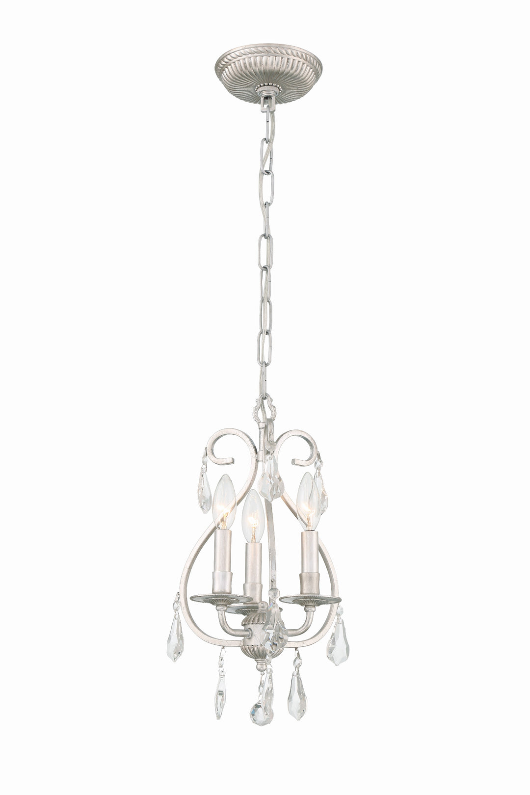 Ashton 3 Light Swarovski Strass Crystal Olde Silver Mini Chandelier