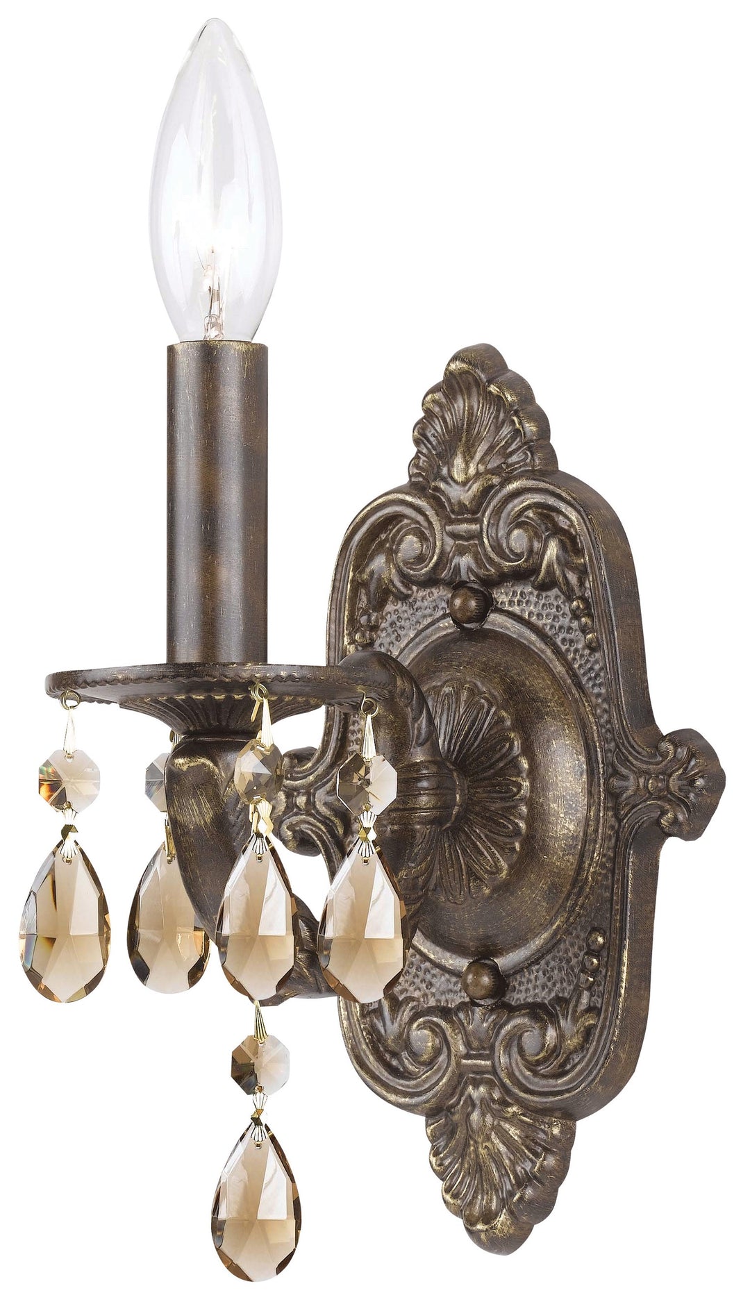 Paris Market 1 Light Golden Teak Swarovski Strass Crystal Venetian Bronze Sconce