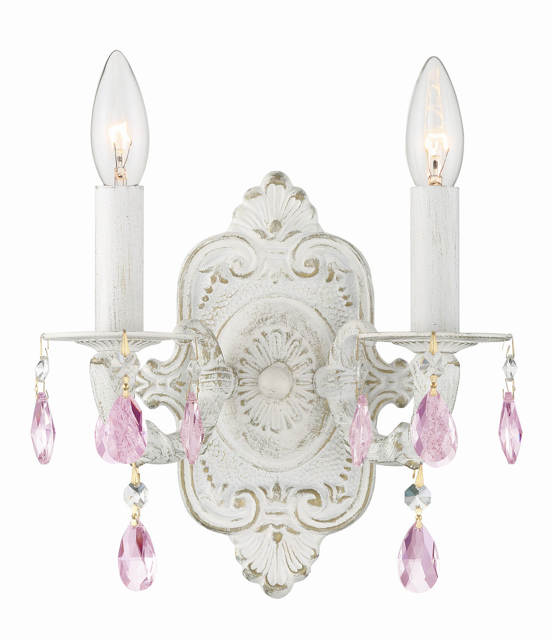 Paris Market 2 Light Rose Crystal Antique White Sconce