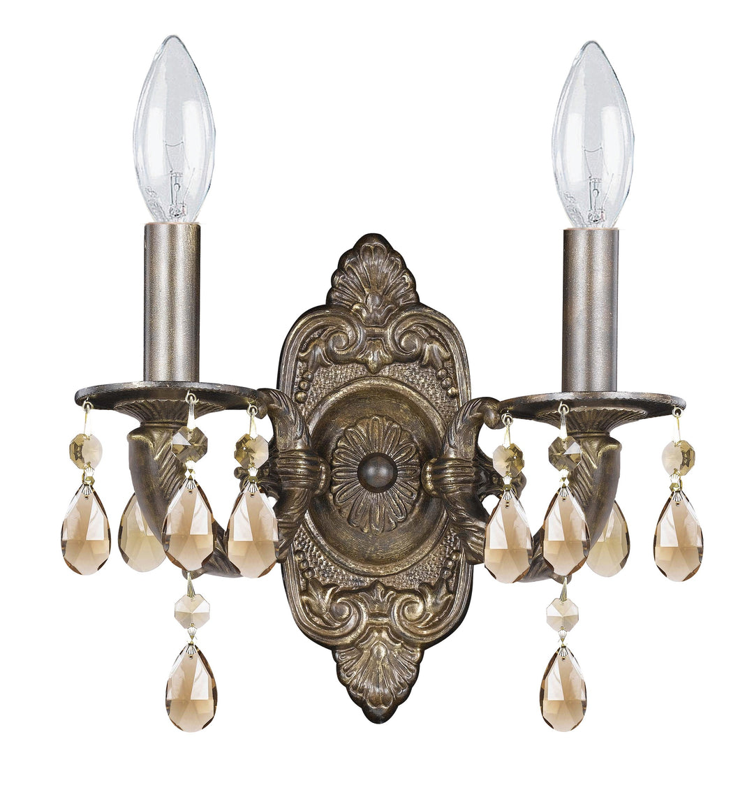 Paris Market 2 Light Golden Teak Hand Cut Crystal Venetian Bronze Sconce