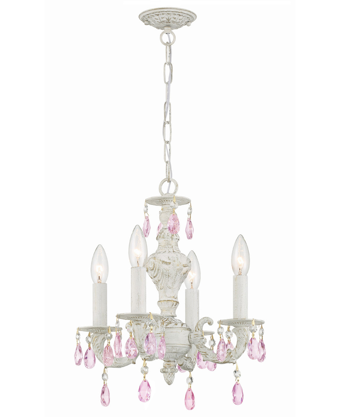 Paris Market 4 Light Rose Crystal Antique White Mini Chandelier