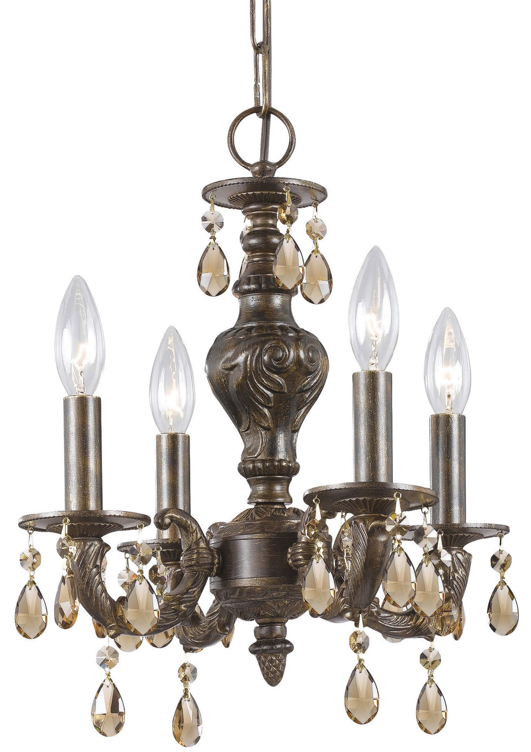 Paris Market 4 Light Golden Teak Hand Cut Crystal Venetian Bronze Mini Chandelier