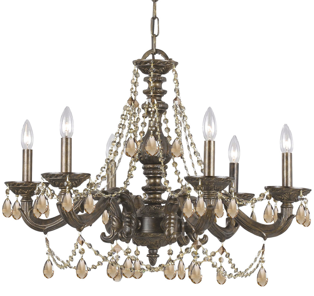 Paris Market 6 Light Golden Teak Hand Cut Crystal Venetian Bronze Chandelier