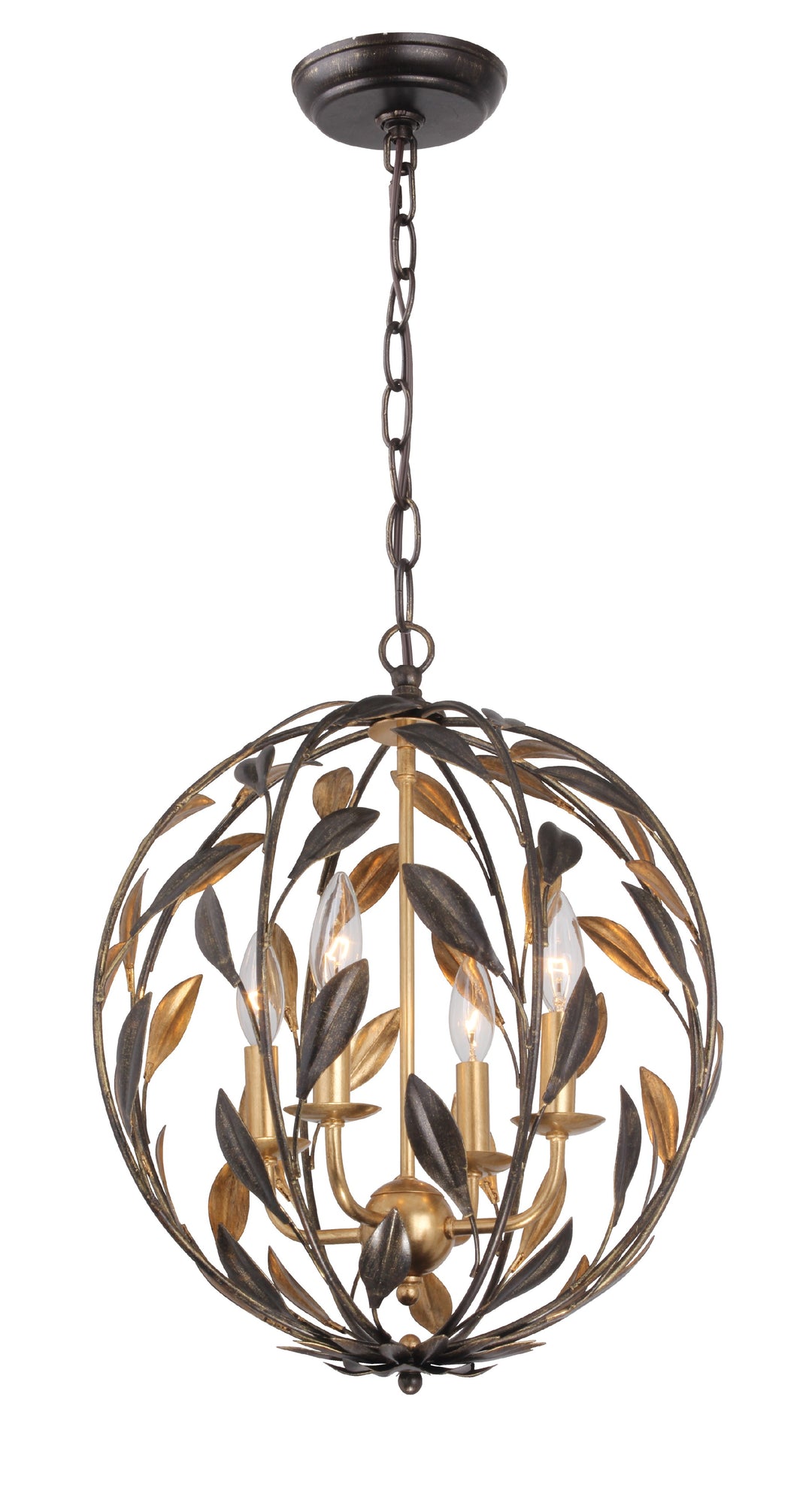 Broche 4 Light English Bronze + Antique Gold Sphere Mini Chandelier