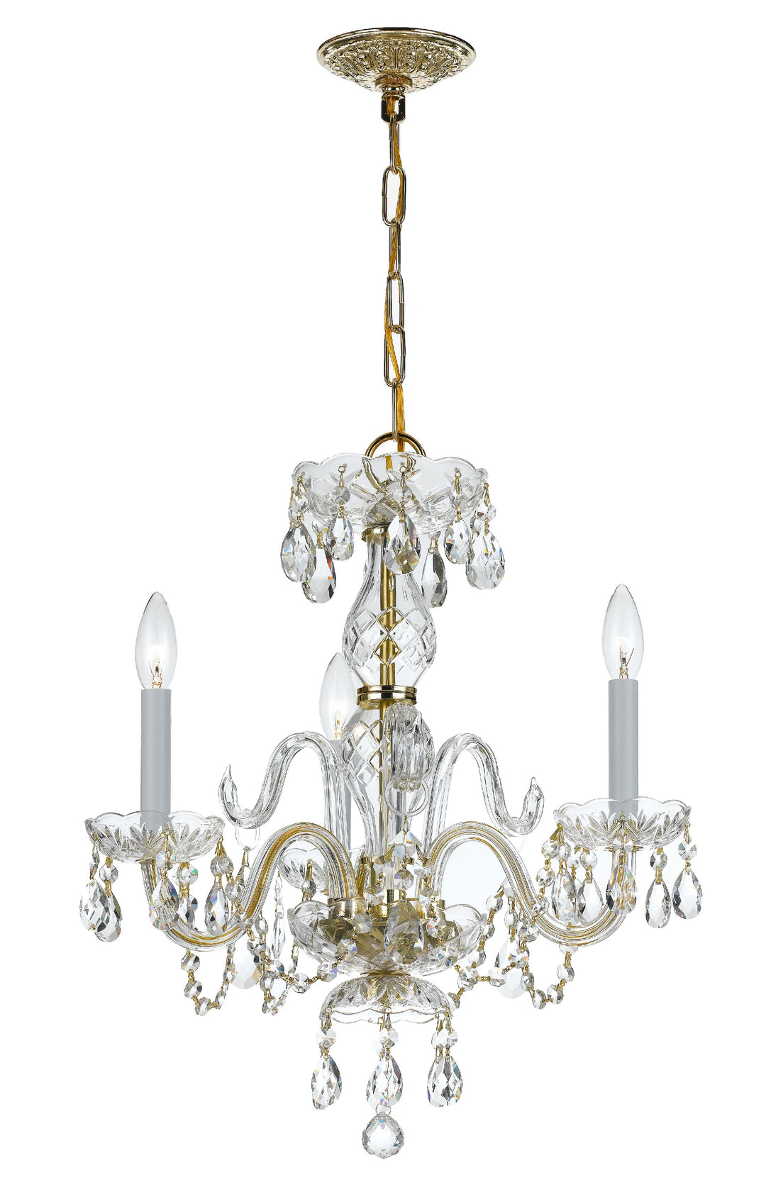 Traditional Crystal 3 Light Spectra Crystal Polished Brass Mini Chandelier