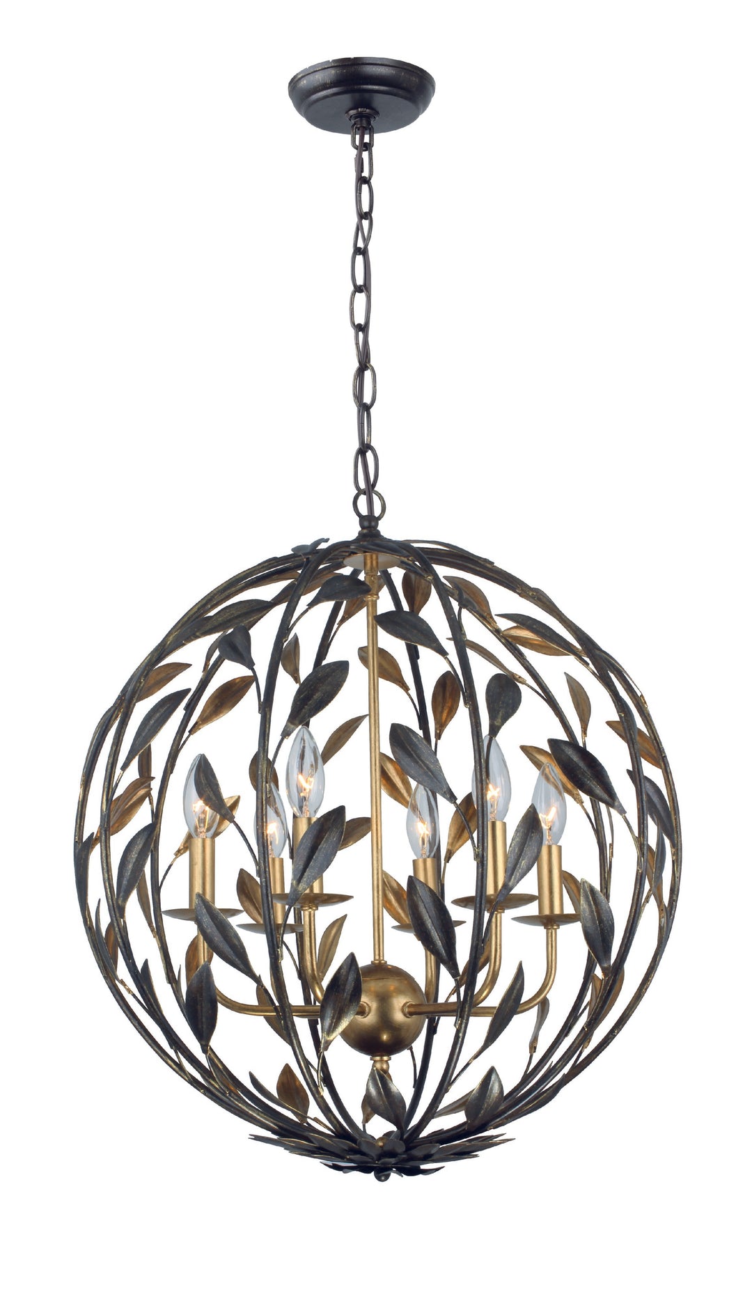 Broche 6 Light English Bronze + Antique Gold Sphere Chandelier