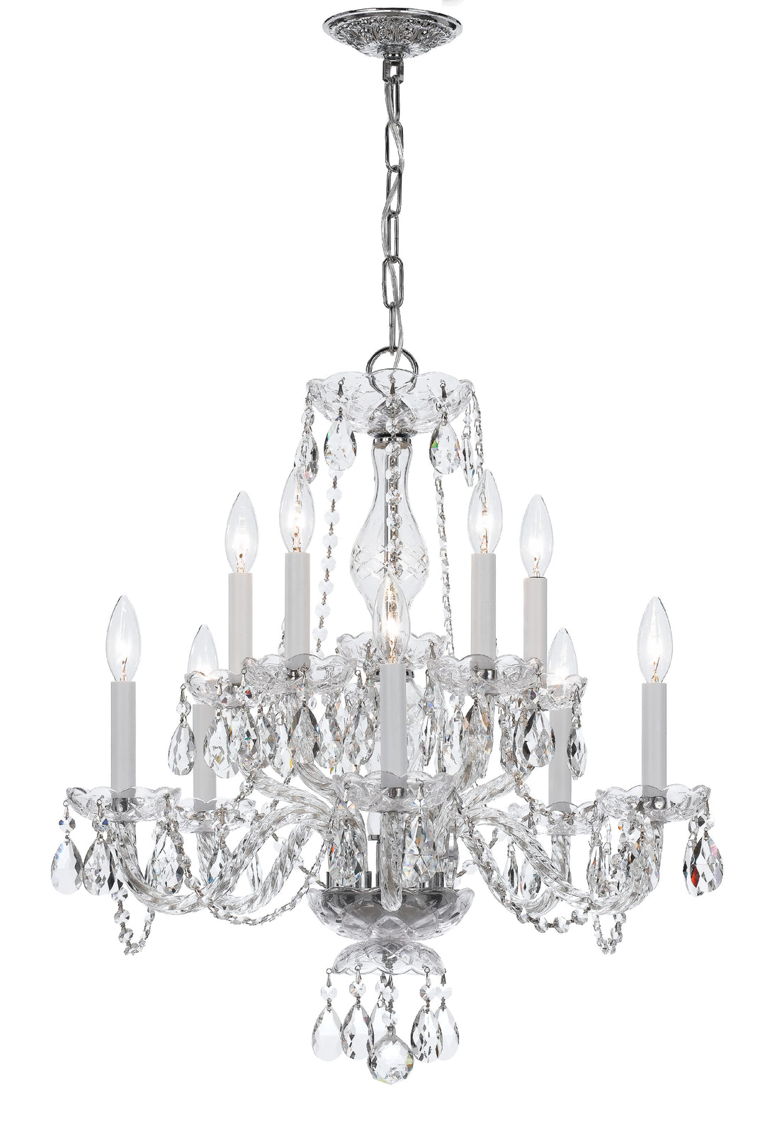 Traditional Crystal 10 Light Swarovski Strass Crystal Polished Chrome Chandelier