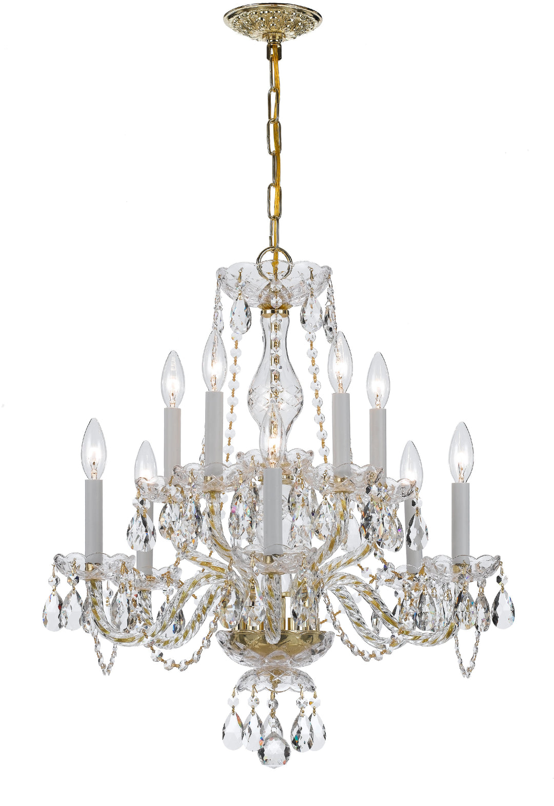 Traditional Crystal 10 Light Spectra Crystal Polished Brass Chandelier
