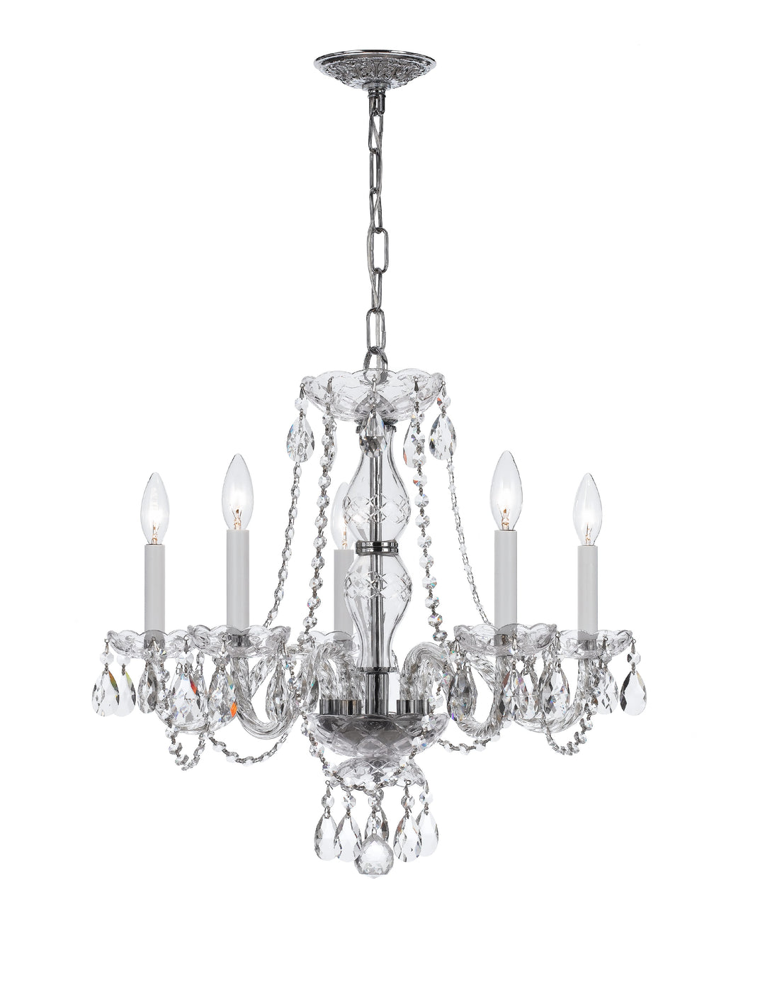 Traditional Crystal 5 Light Swarovski Strass Crystal Polished Chrome Chandelier