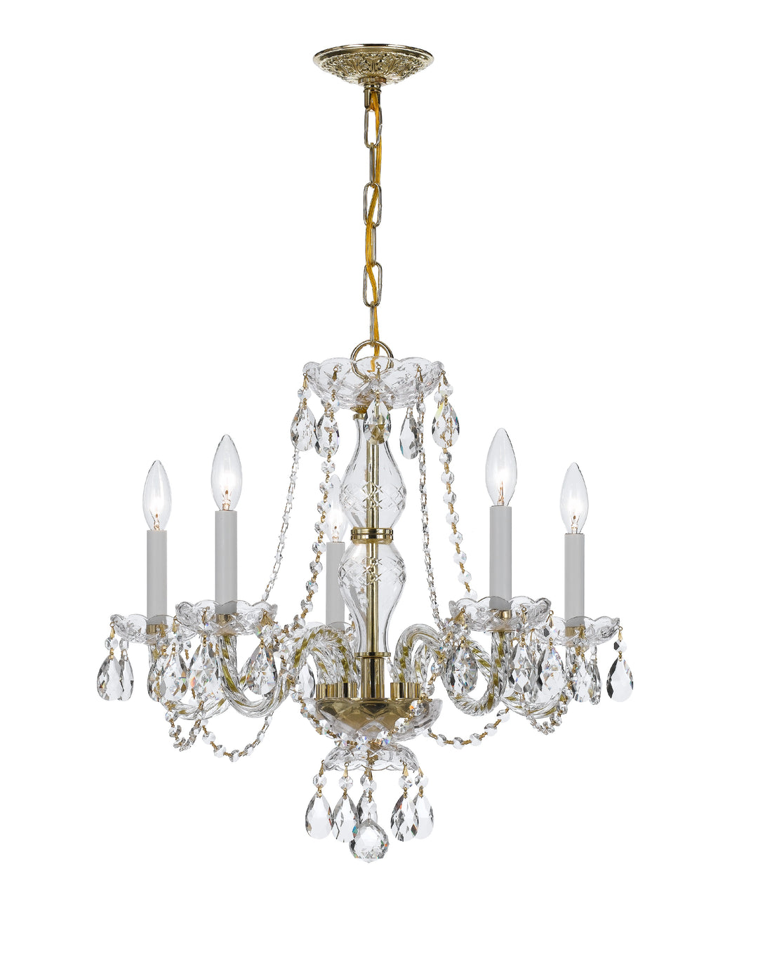 Traditional Crystal 5 Light Spectra Crystal Polished Brass Chandelier