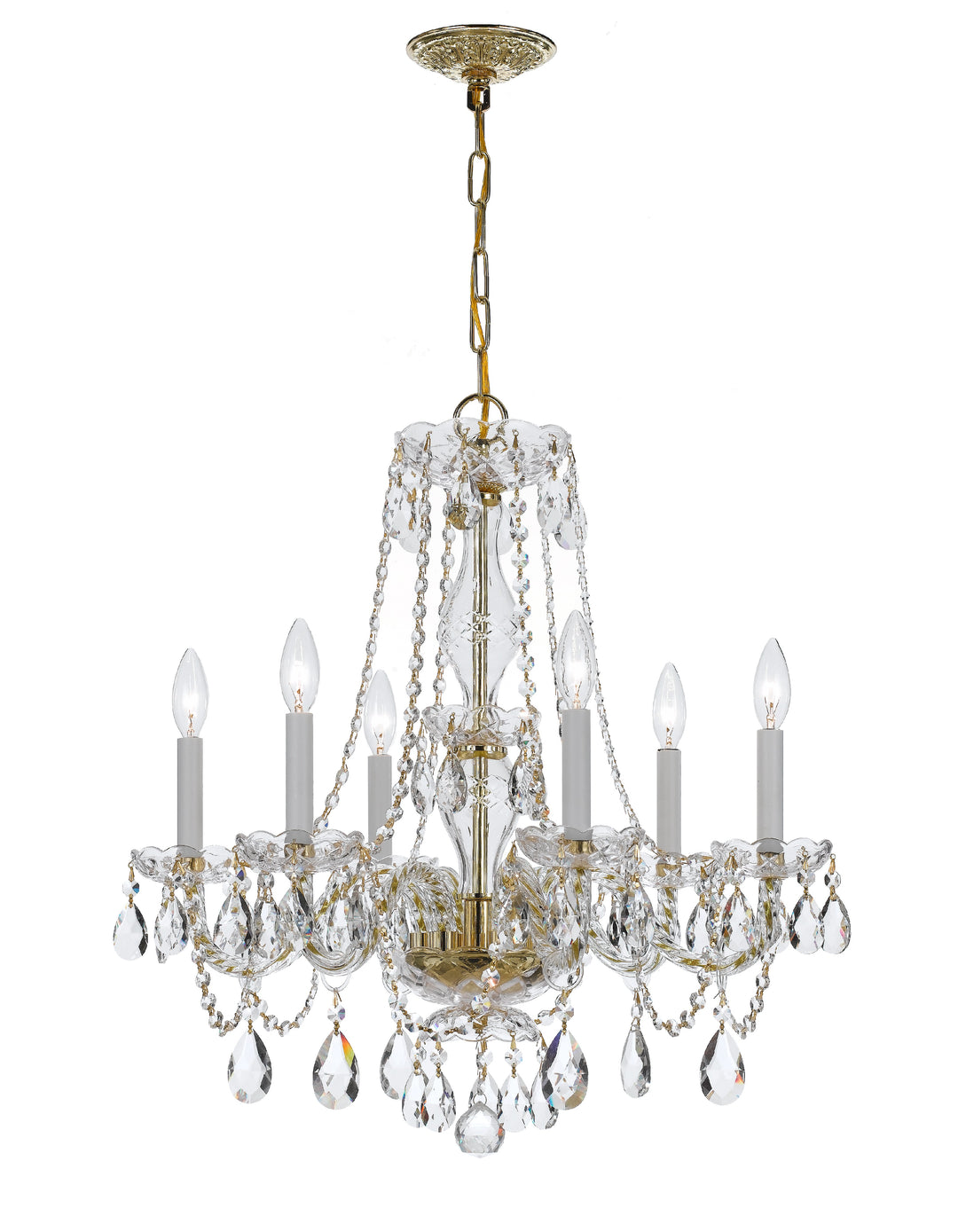 Traditional Crystal 6 Light Crystal Polished Brass Chandelier