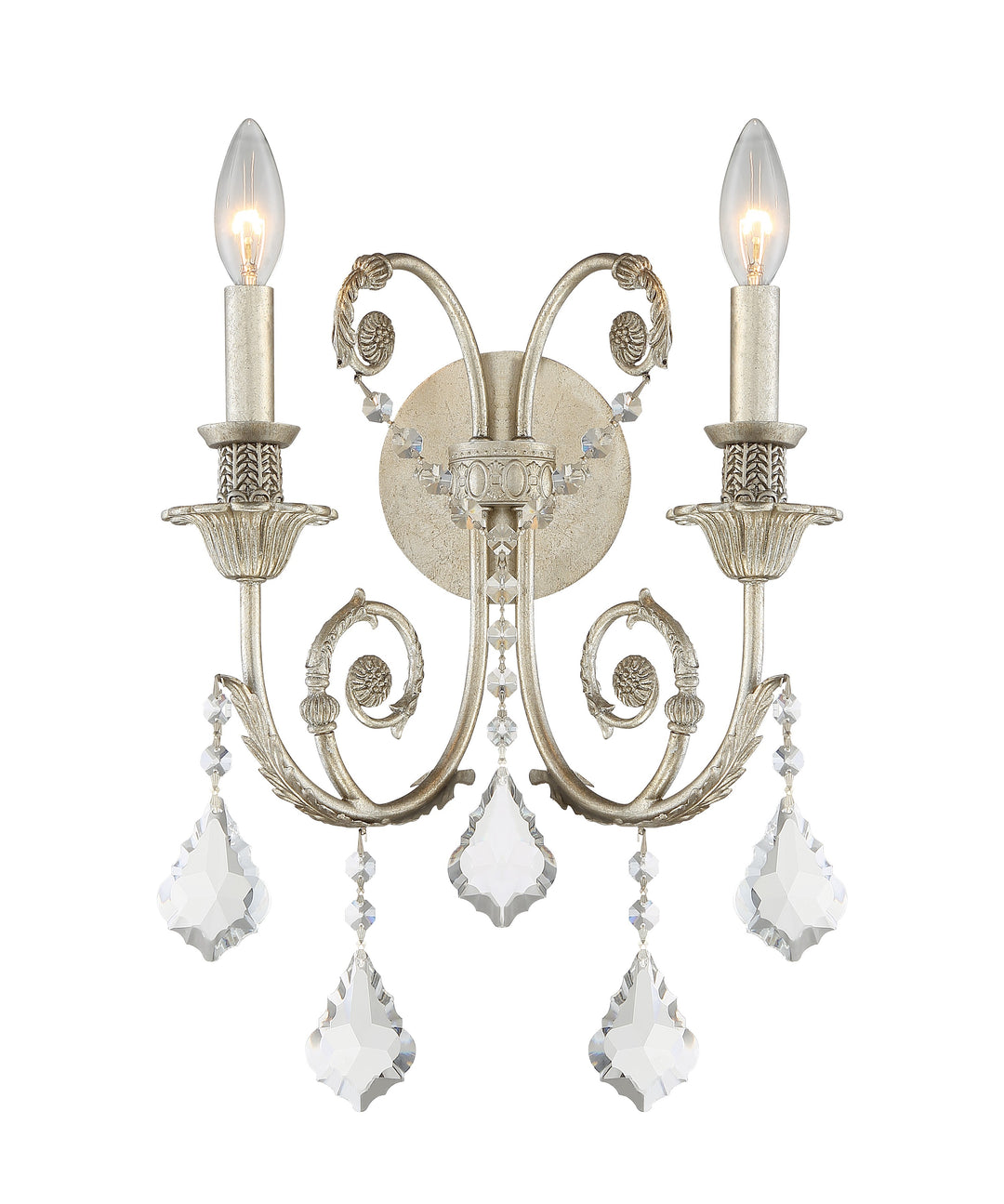 Regis 2 Light Spectra Crystal Olde Silver Sconce