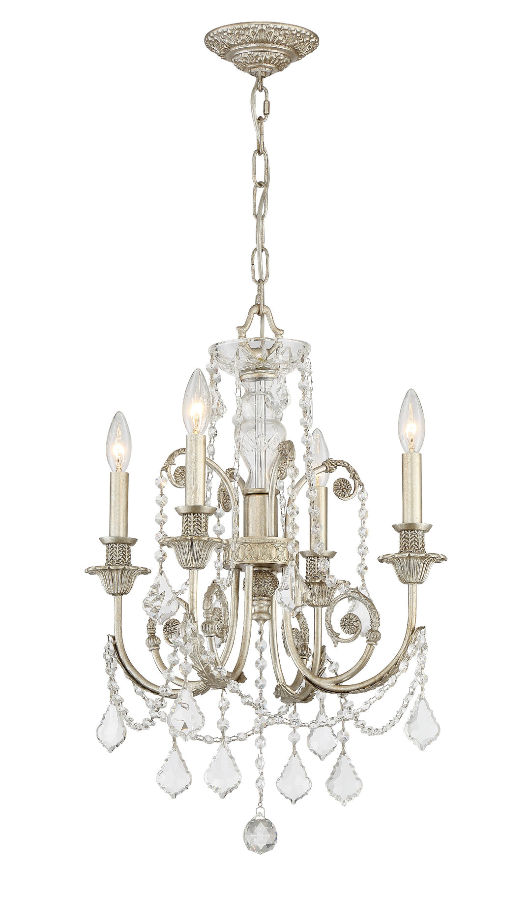 Regis 4 Light Swarovski Strass Crystal Olde Silver Mini Chandelier