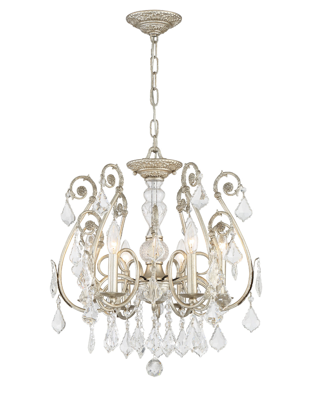 Regis 6 Light Hand Cut Crystal Olde Silver Chandelier