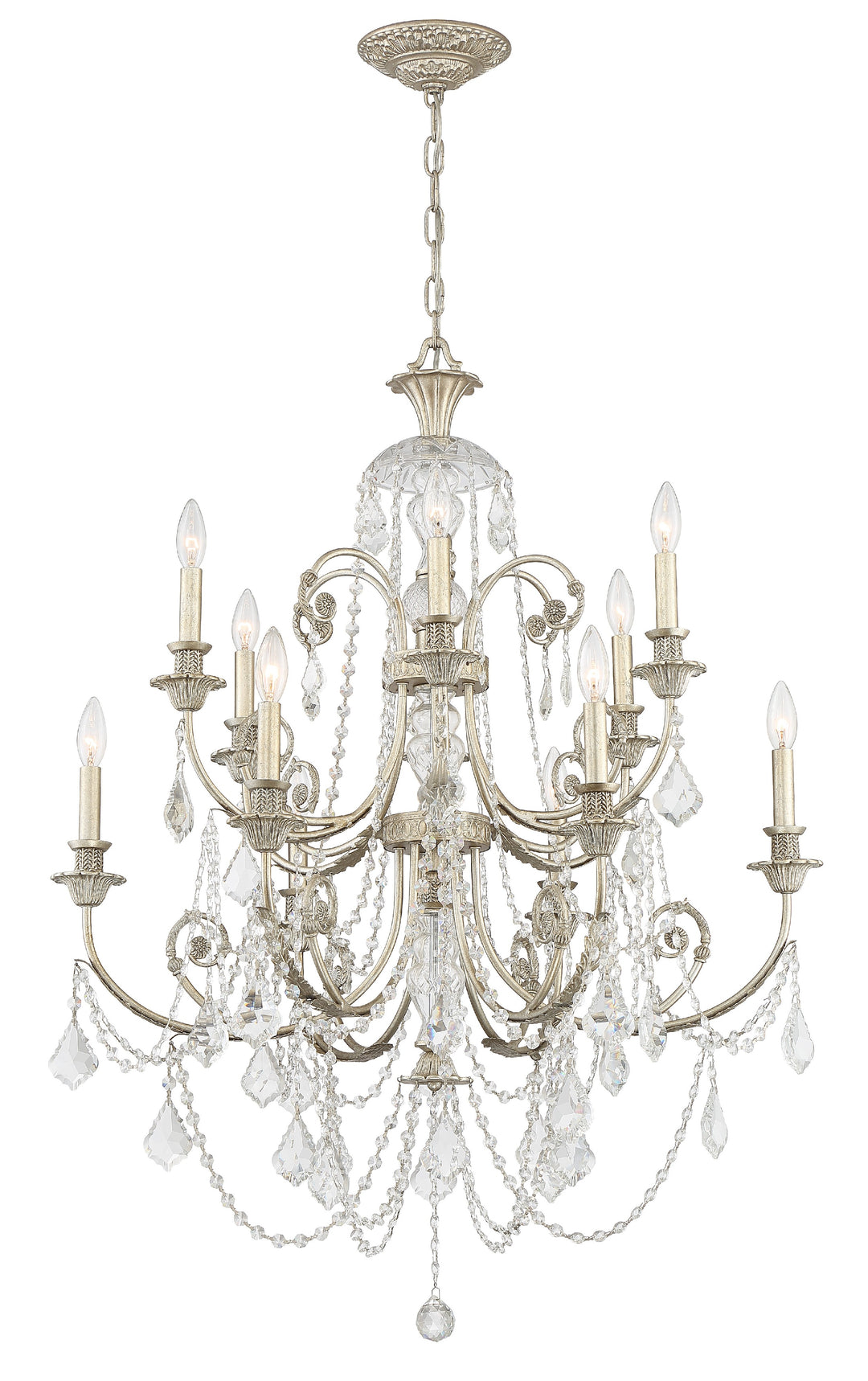 Regis 12 Light Swarovski Strass Crystal Olde Silver Chandelier