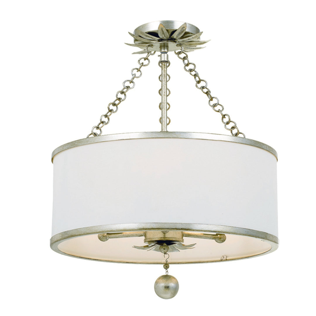 Broche 3 Light Antique Silver Semi Flush Mount