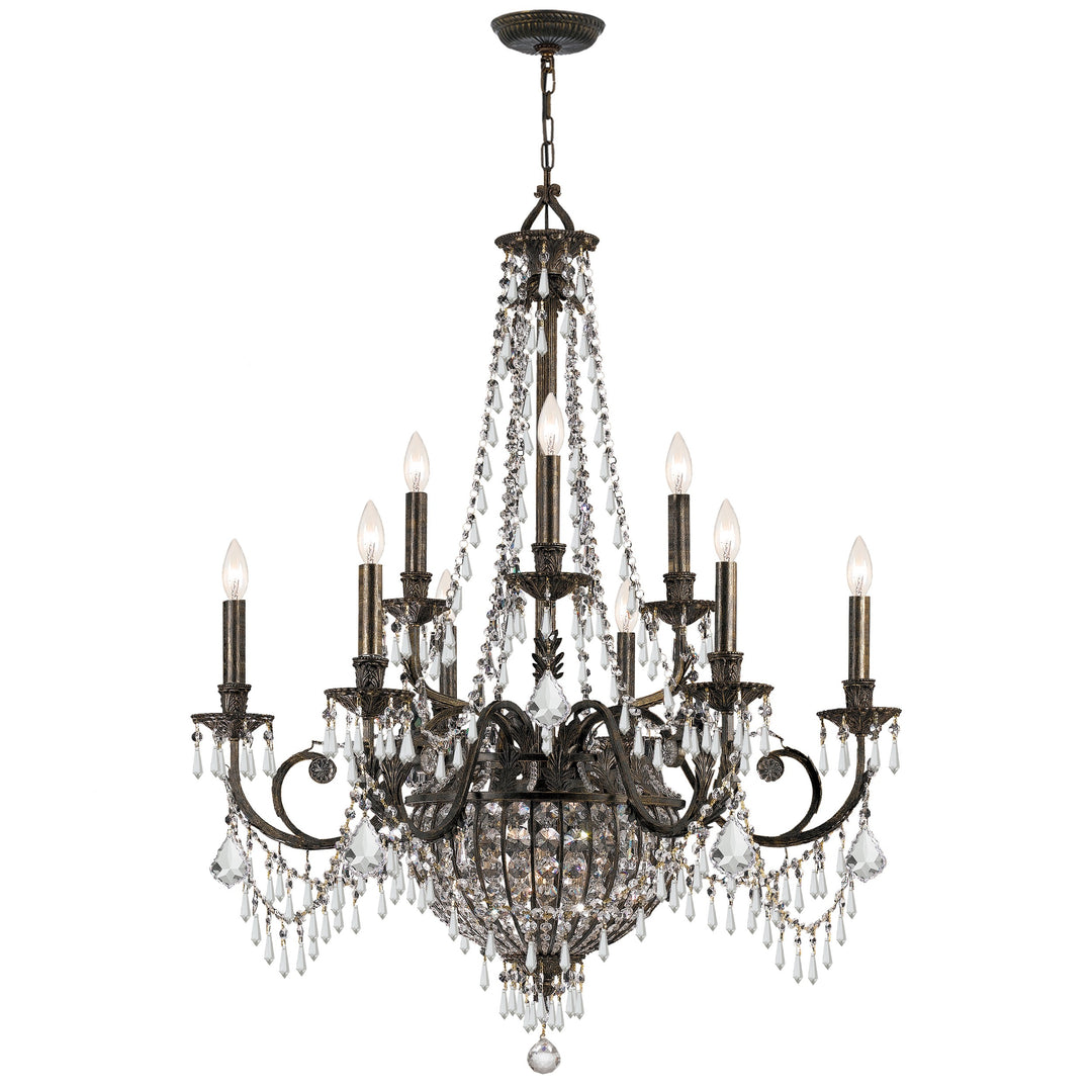 Vanderbilt 12 Light Hand Cut Crystal English Bronze Chandelier