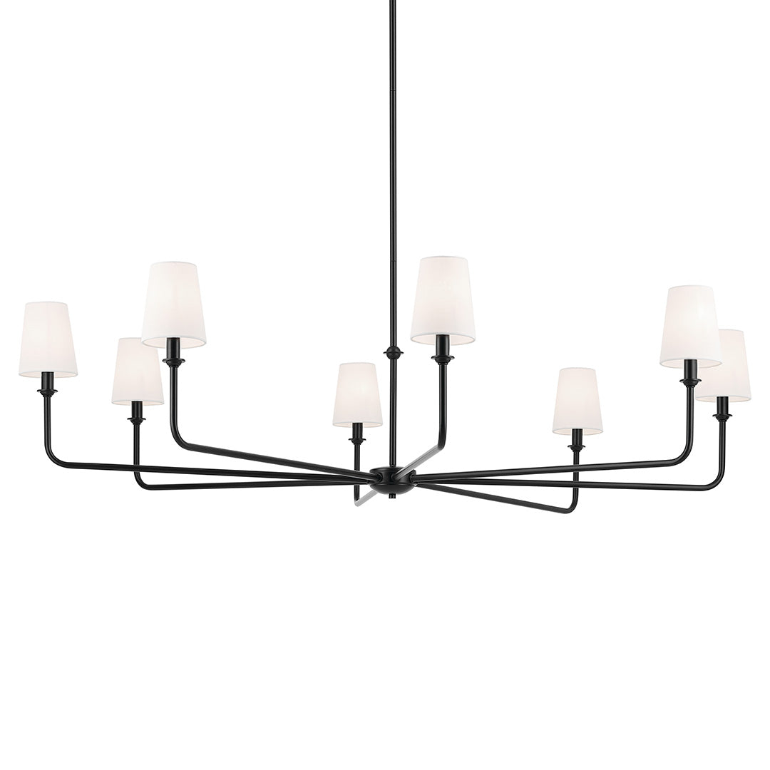 Pallas 52" XL 8-Light Round Chandelier with White Linen Shade in Black