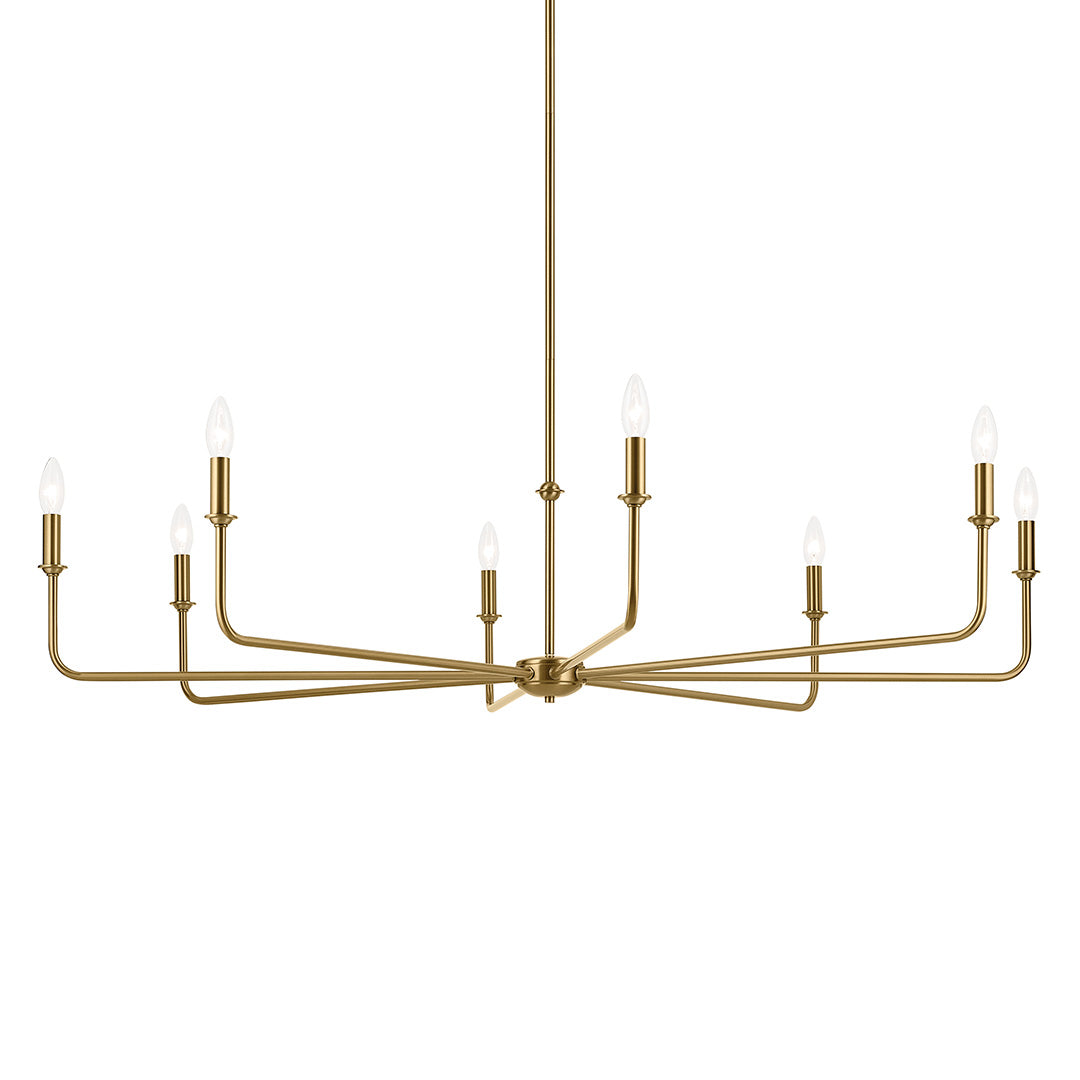 Pallas 52" XL 8-Light Round Chandelier with White Linen Shade in Brushed Natural Brass