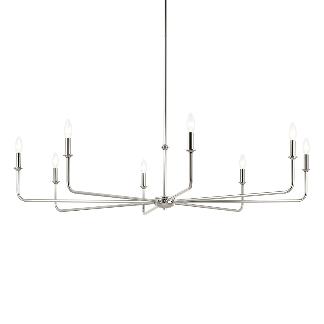 Pallas 52" XL 8-Light Round Chandelier with White Linen Shade in Polished Nickel