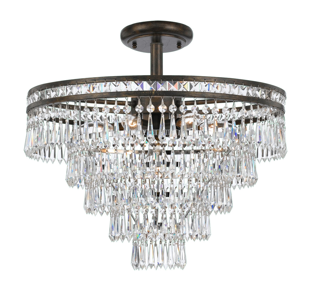 Mercer 7 Light Hand Cut Crystal English Bronze Semi Flush Mount