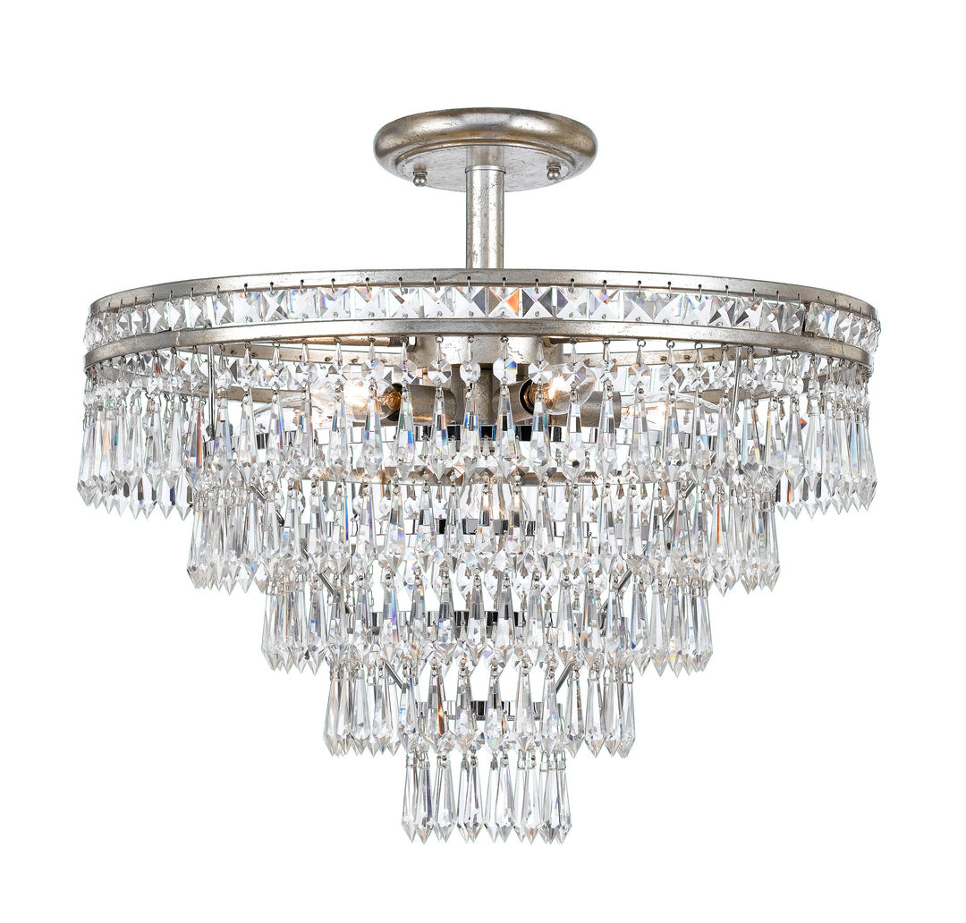 Mercer 7 Light Hand Cut Crystal Olde Silver Semi Flush Mount
