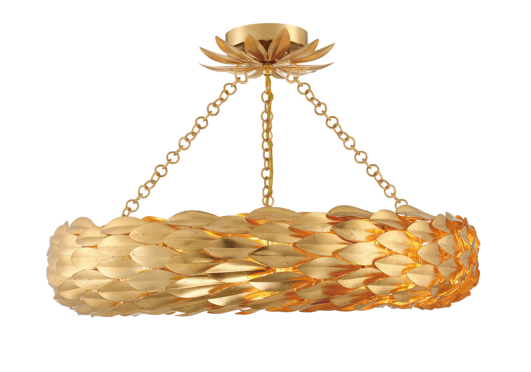 Broche 6 Light Antique Gold Semi Flush Mount