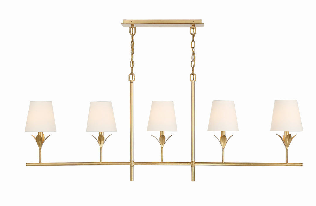Broche 5 Light Antique Gold Linear Chandelier