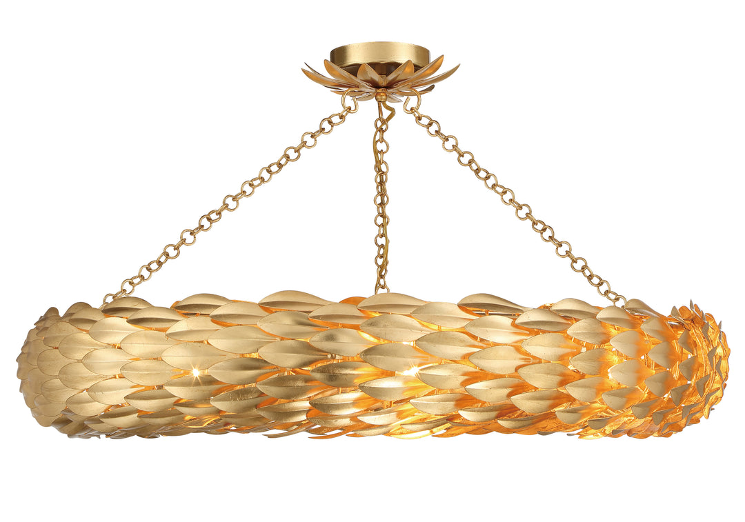 Broche 8 Light Antique Gold Semi Flush Mount