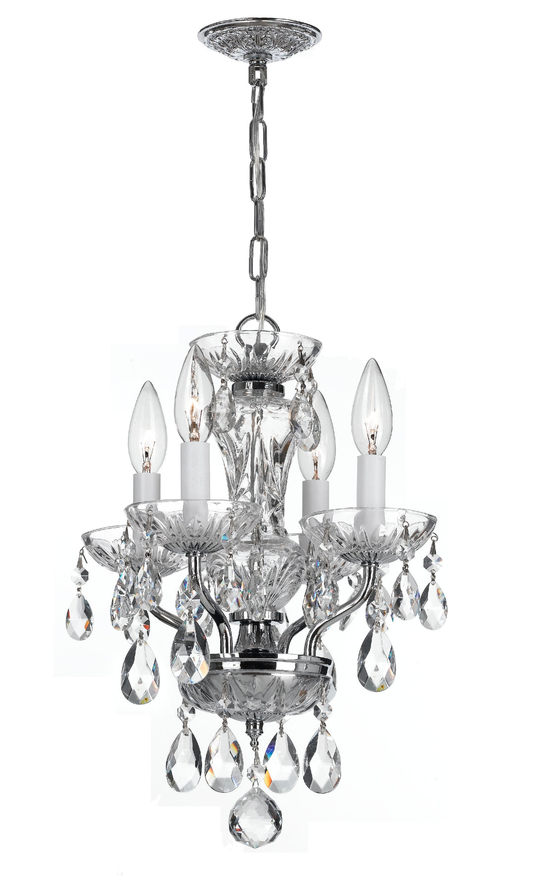 Traditional Crystal 4 Light Clear Italian Crystal Polished Chrome Mini Chandelier