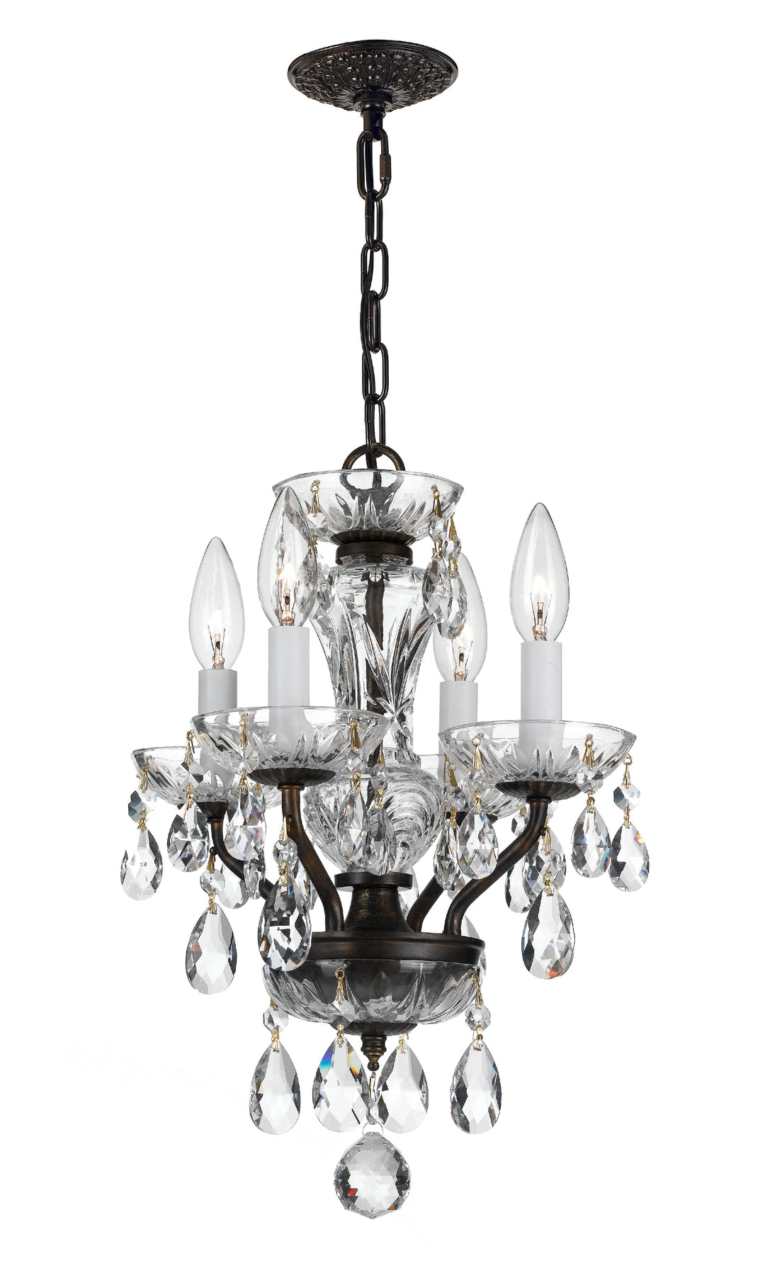 Traditional Crystal 4 Light Clear Italian Crystal English Bronze Mini Chandelier