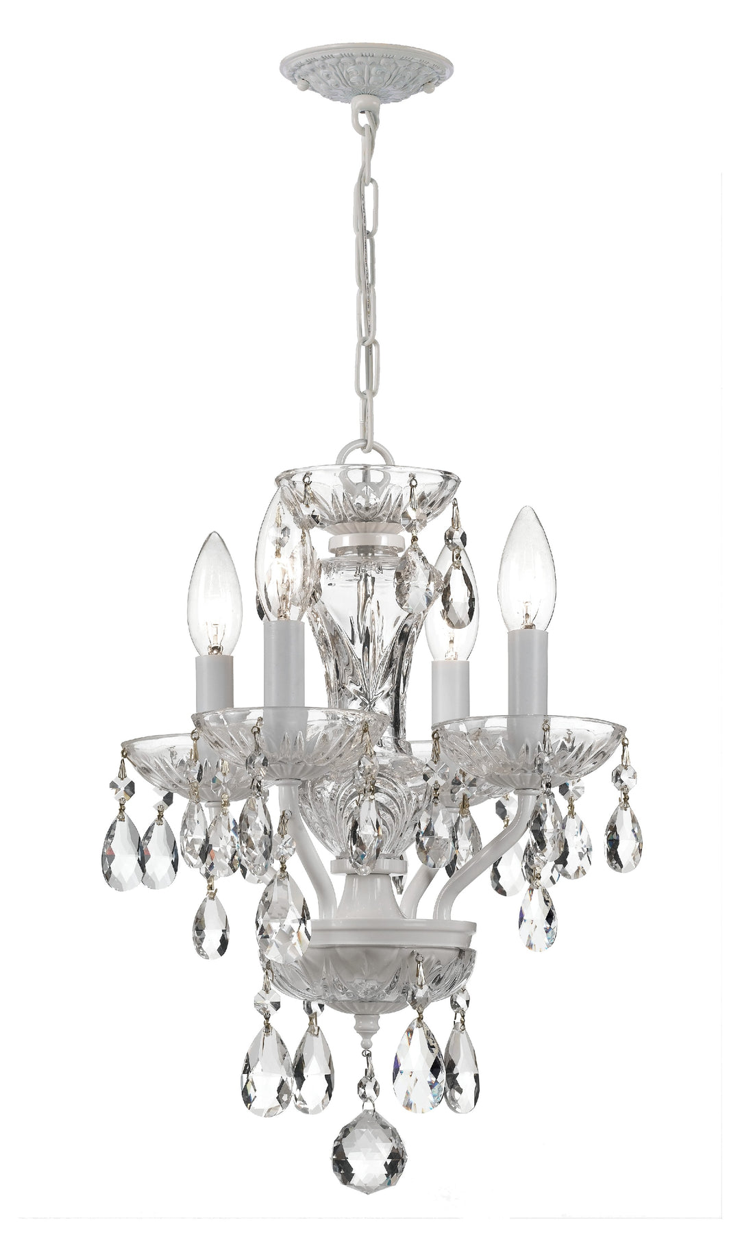 Traditional Crystal 4 Light Clear Italian Crystal Wet White Mini Chandelier