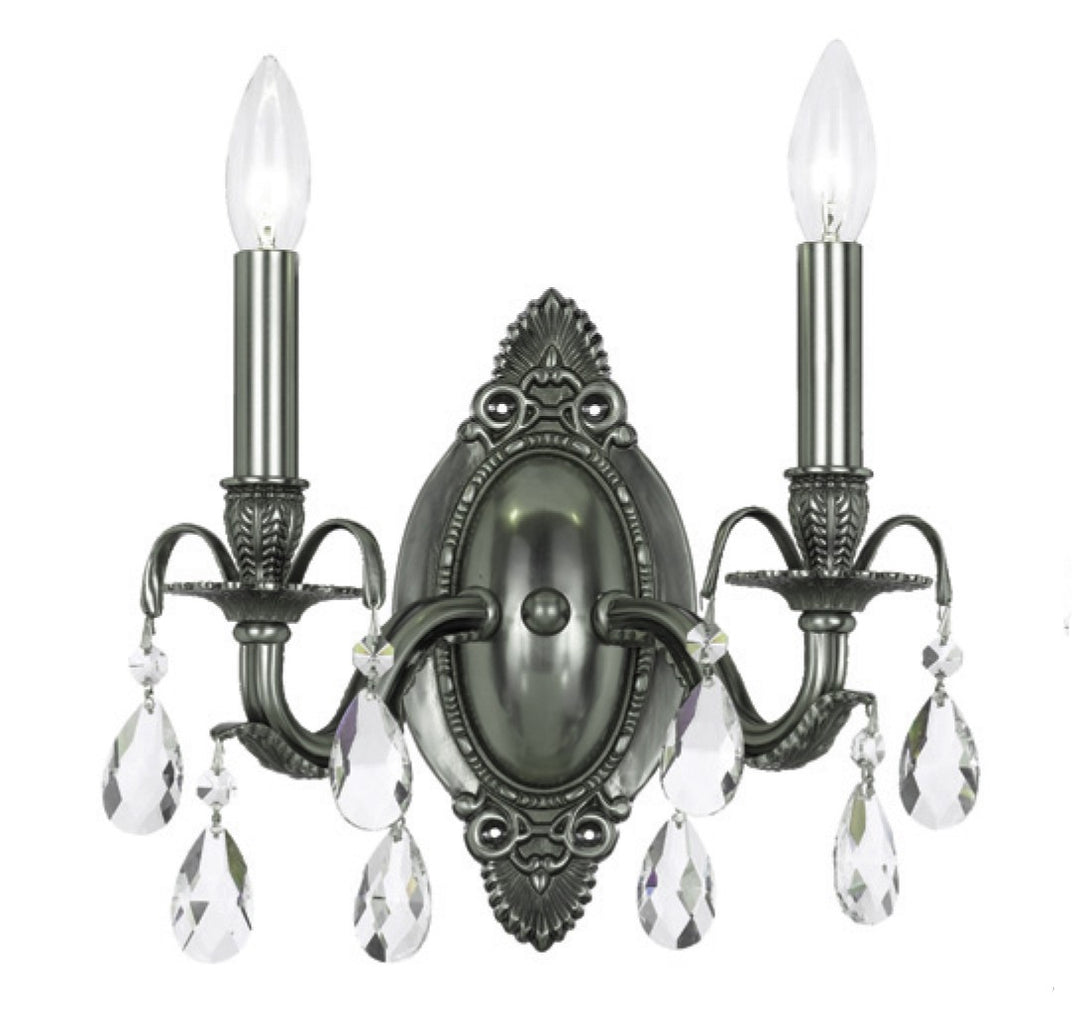 Dawson 2 Light Hand Cut Crystal Pewter Sconce