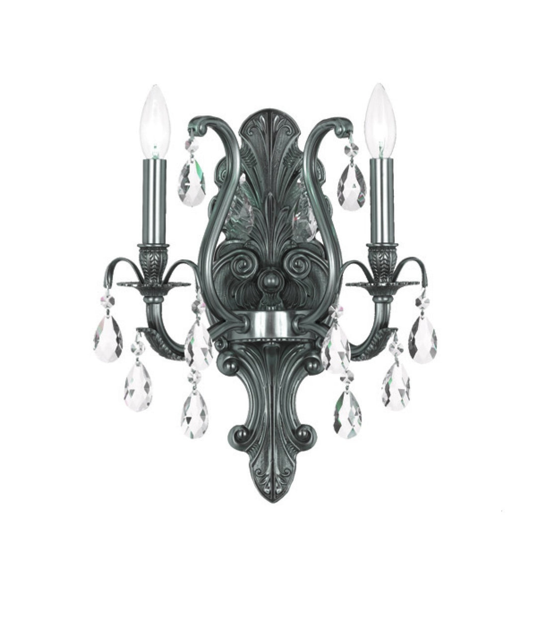 Dawson 2 Light Hand Cut Crystal Pewter Sconce