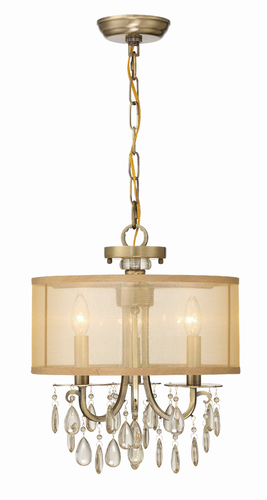 Hampton 3 Light Antique Brass Etruscan Crystal Drum Shade Mini Chandelier
