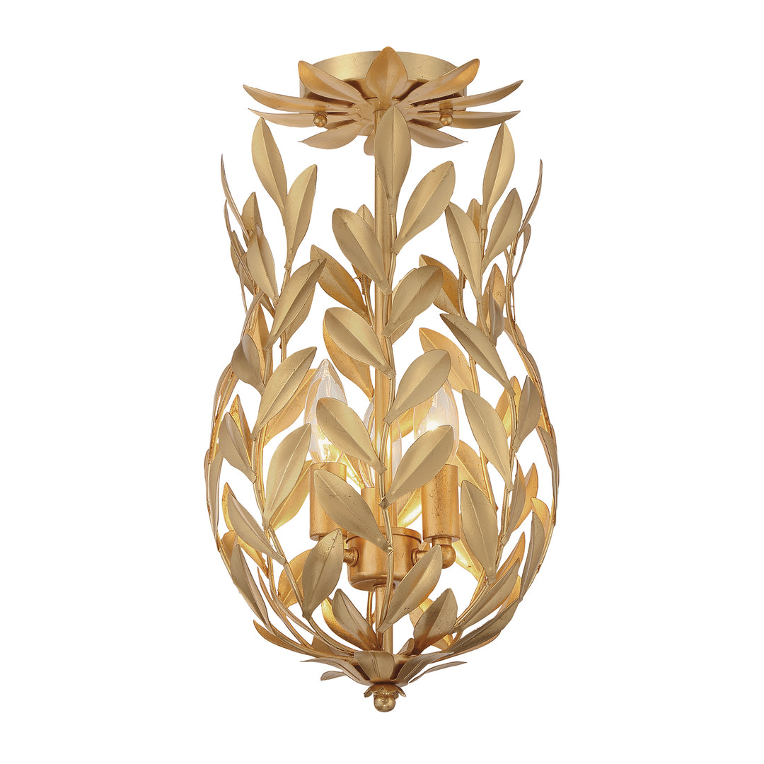 Broche 3 Light Antique Gold Semi Flush Mount
