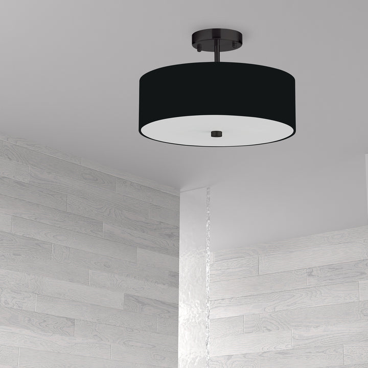 3LT Semi-Flush MB w/ Black Shade