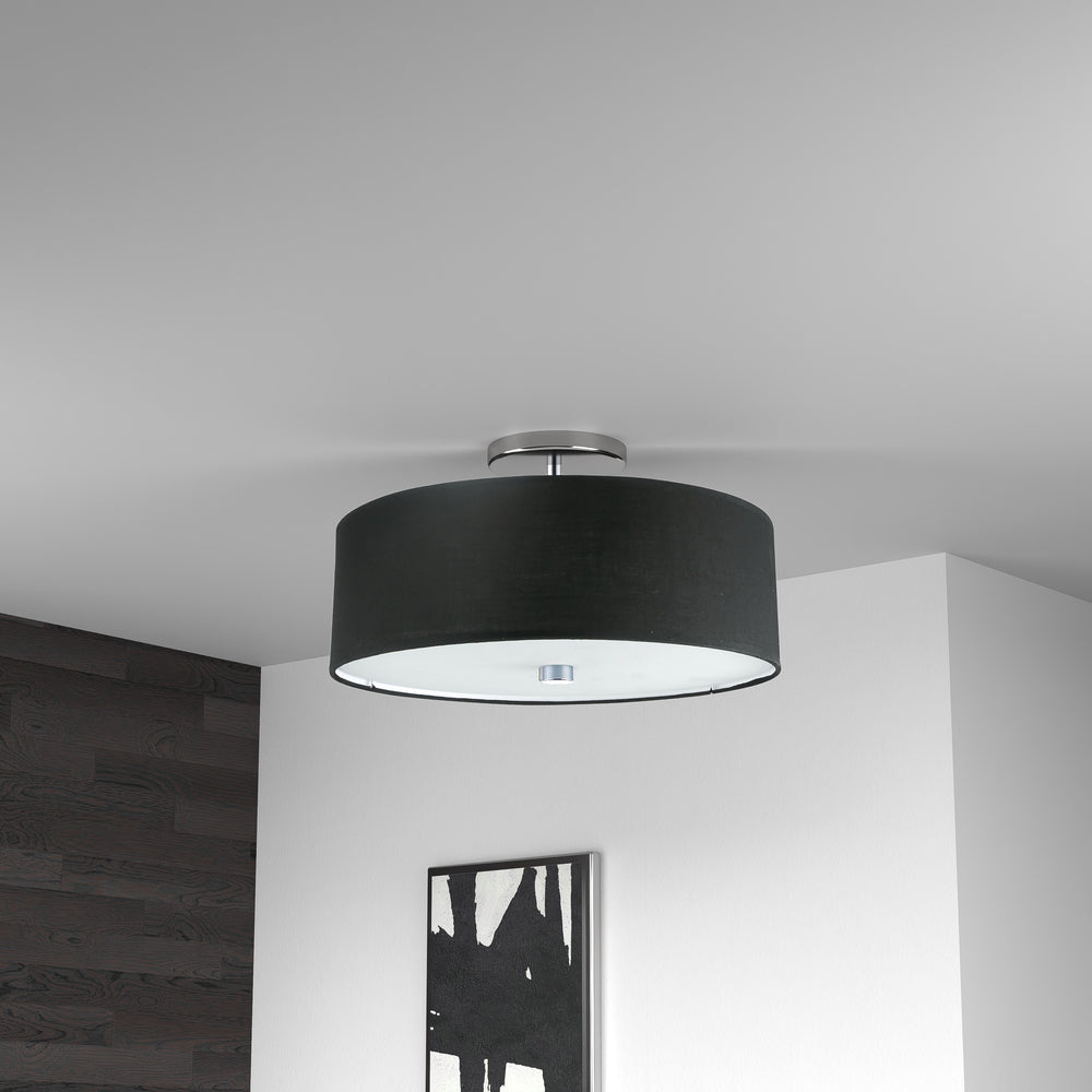 3LT Incandescent Semi-Flush PC w/ Black Shade