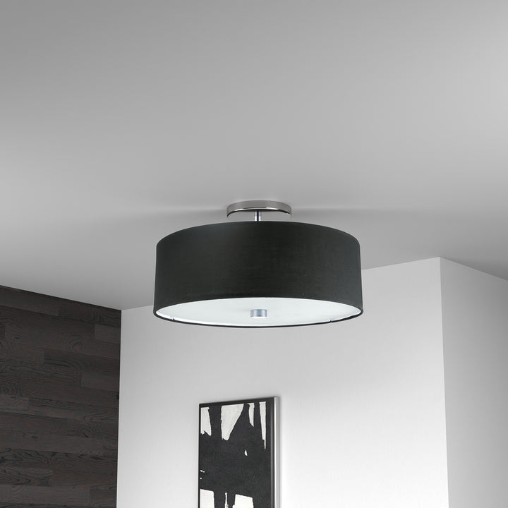 3LT Incandescent Semi-Flush PC w/ Black Shade