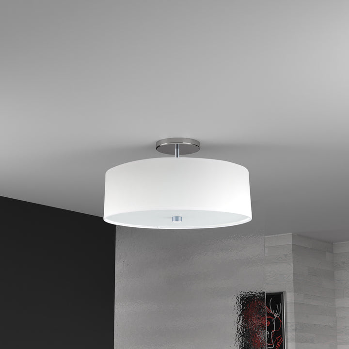 3LT Incandescent Semi-Flush PC w/ White Shade