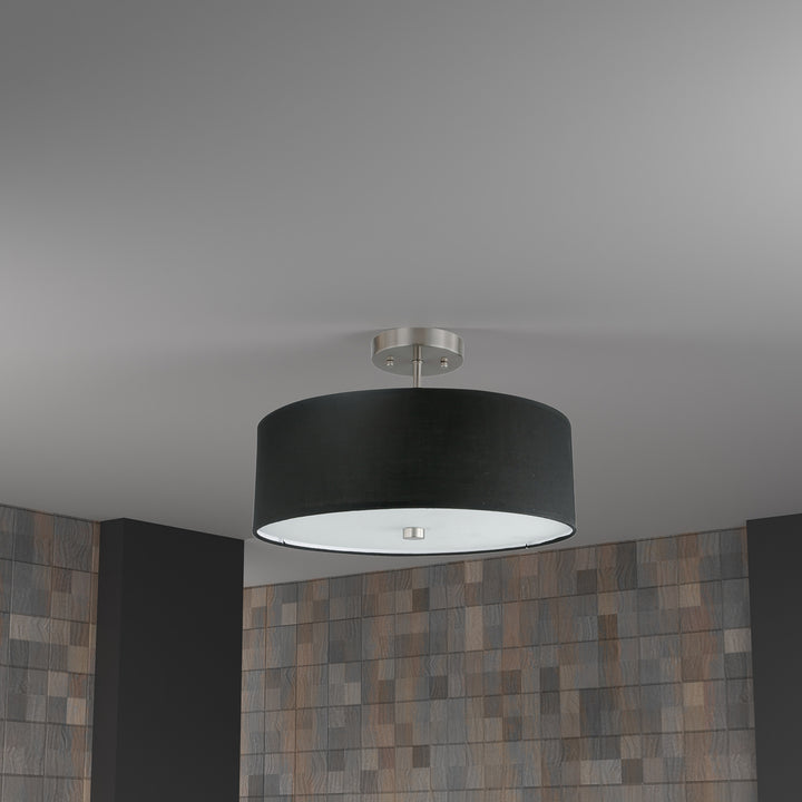3LT Incandescent Semi-Flush SC w/ Black Shade