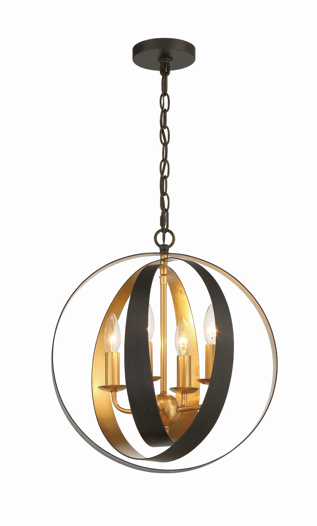 Luna 4 Light English Bronze + Antique Gold Sphere Chandelier
